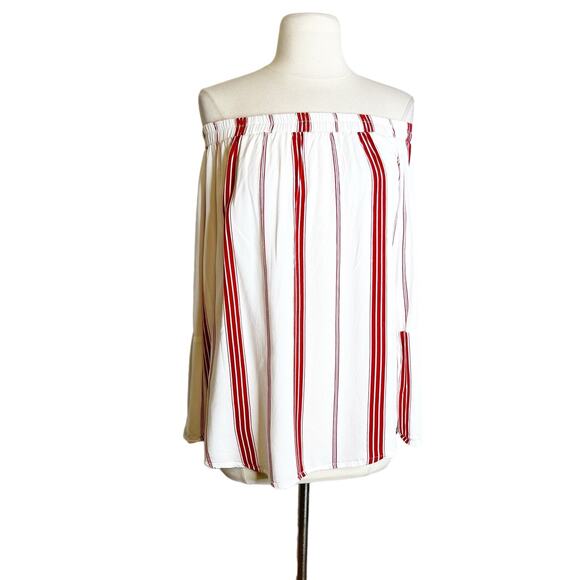 Faithfull The Brand Size 4 Striped Linen Top Boat Neck Tunic Blouse White Red - Picture 1 of 8